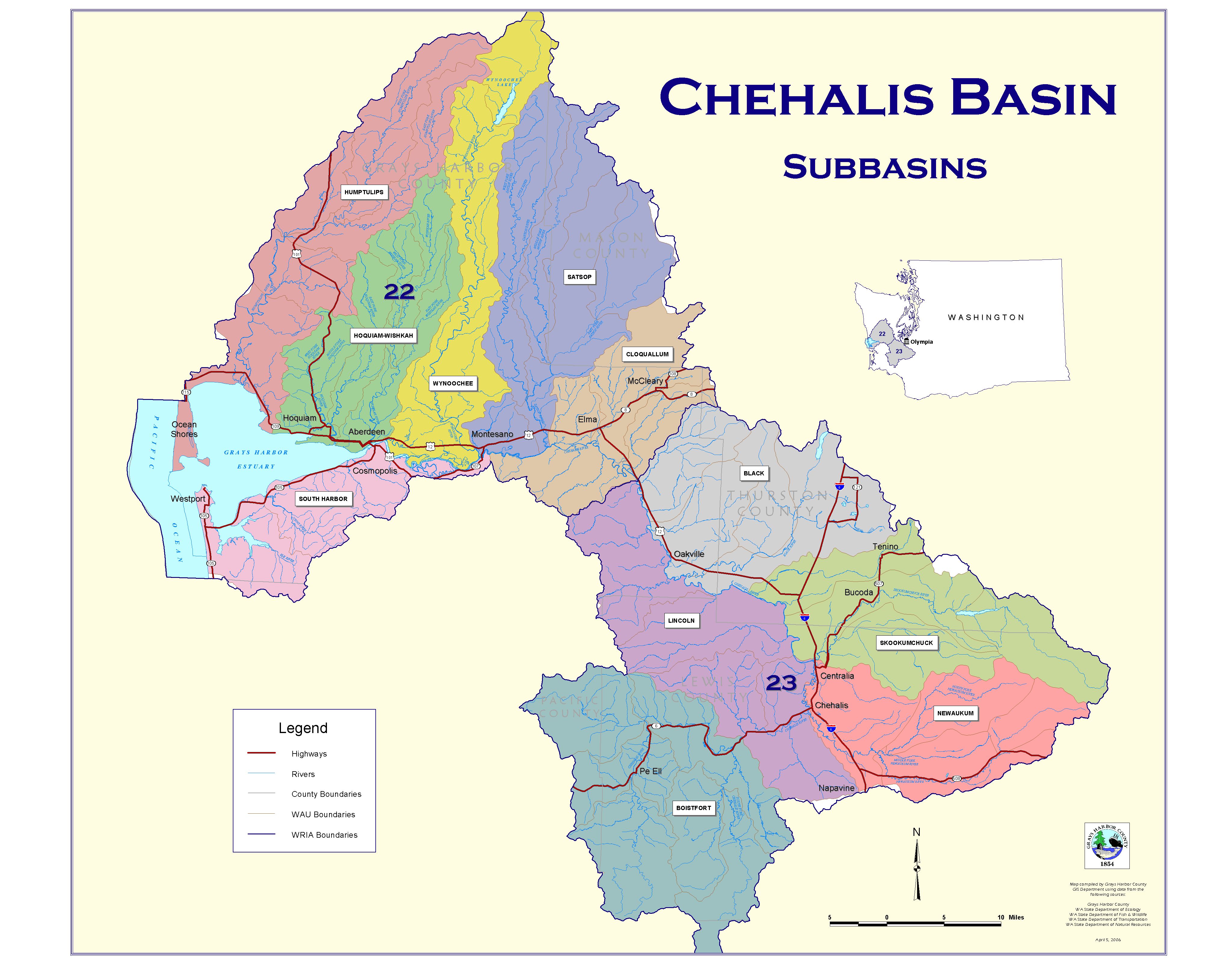The 11 major subbasins in the Chehalis Watershed
